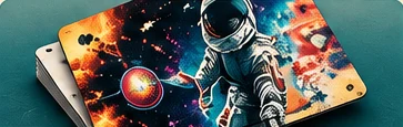 Illustratives Astronautenmotiv auf einer bedruckten Platte